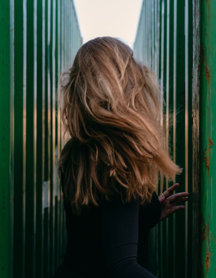 Soft blonde balayage, back view