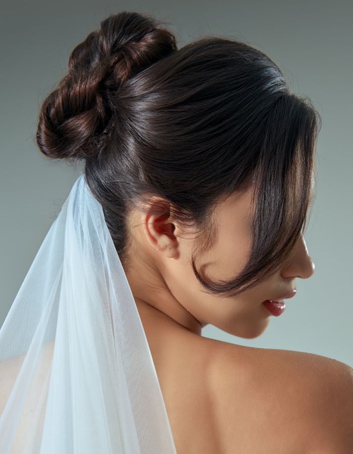 Special-occasion updo, profile view